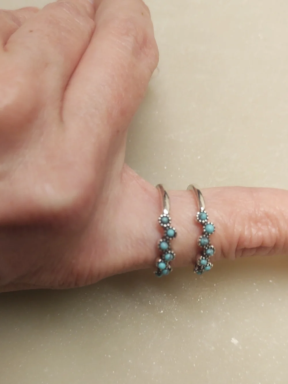 BOGO! NEW! Set Of 2 Stackable Turquoise Silver Stackable Rings Size 8